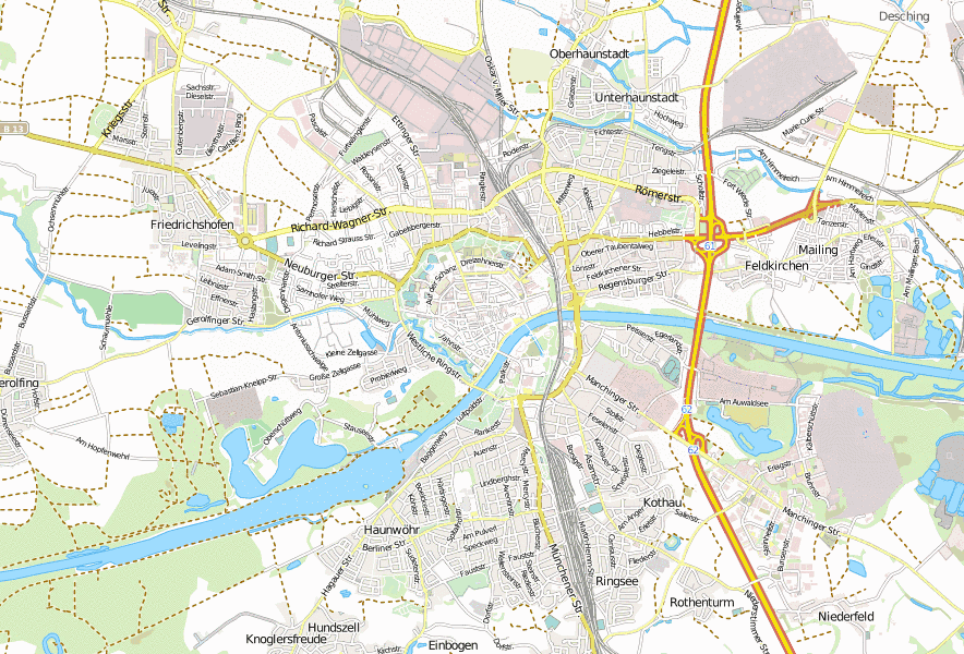 Altes Rathaus -Stadtplan mit Satellitenfoto und Hotels von Ingolstadt